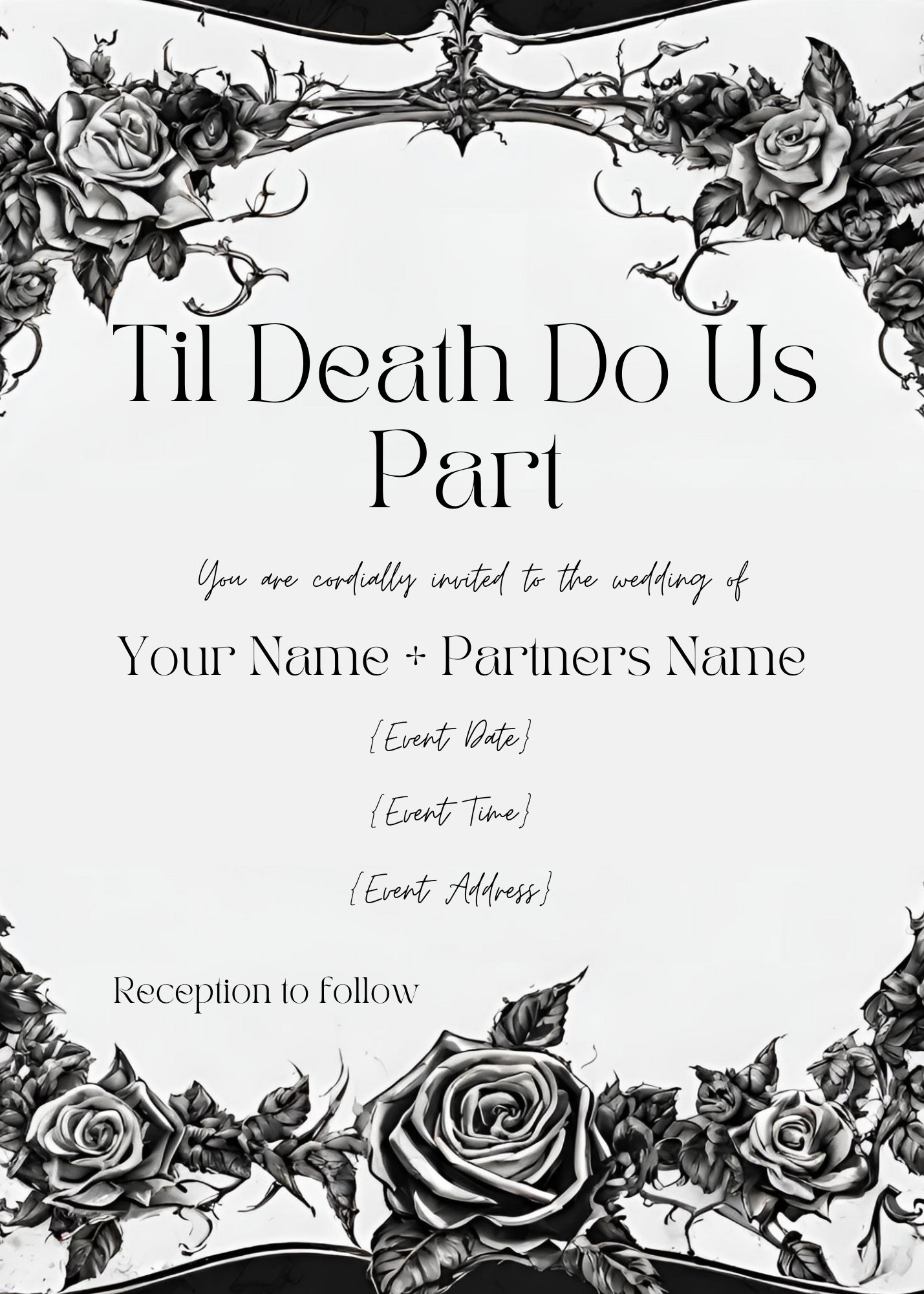Til Death Do Us Part Url Card Till Death Do Us Part Wedding Invitation Set, Elegant Roses and Gothic