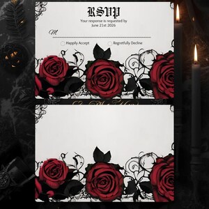 Gothic Red Rose Wedding Suite | Invitation Bundle | Dark Romantic Canva Templates | Editable Wedding Set, Goth Inspiration image 9