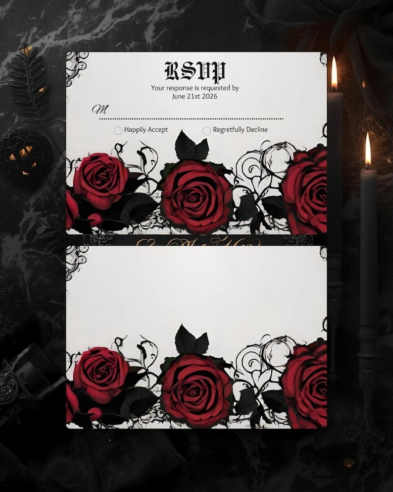 Gothic Red Rose Wedding Suite | Invitation Bundle | Dark Romantic Canva Templates | Editable Wedding Set, Goth Inspiration image 9
