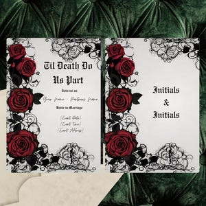 Gothic Red Rose Wedding Suite | Invitation Bundle | Dark Romantic Canva Templates | Editable Wedding Set, Goth Inspiration image 3