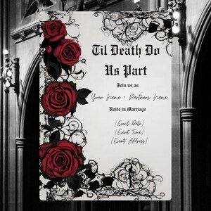 Gothic Red Rose Wedding Suite | Invitation Bundle | Dark Romantic Canva Templates | Editable Wedding Set, Goth Inspiration image 7