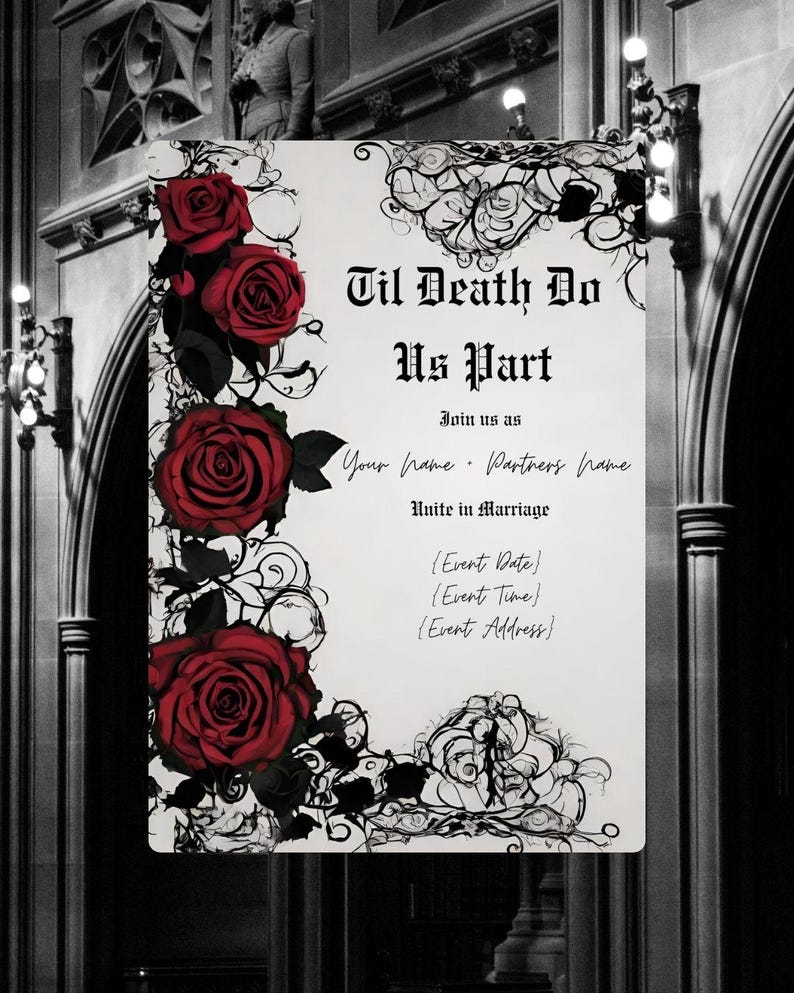Gothic Red Rose Wedding Suite | Invitation Bundle | Dark Romantic Canva Templates | Editable Wedding Set, Goth Inspiration image 7