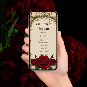 Gothic Vintage Red Rose Wedding Suite | Floral Rose Invitation Bundle | Dark Romantic Canva Templates | Editable Wedding Set image 4