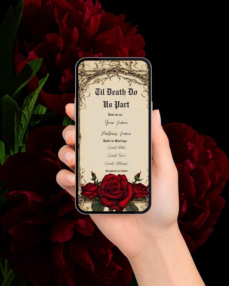 Gothic Vintage Red Rose Wedding Suite | Floral Rose Invitation Bundle | Dark Romantic Canva Templates | Editable Wedding Set image 4