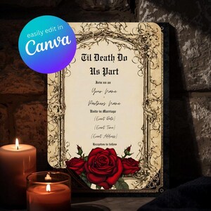 Gothic Vintage Red Rose Wedding Suite | Floral Rose Invitation Bundle | Dark Romantic Canva Templates | Editable Wedding Set image 2