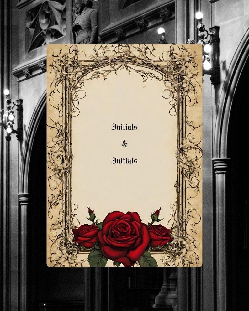 Gothic Vintage Red Rose Wedding Suite | Floral Rose Invitation Bundle | Dark Romantic Canva Templates | Editable Wedding Set image 9