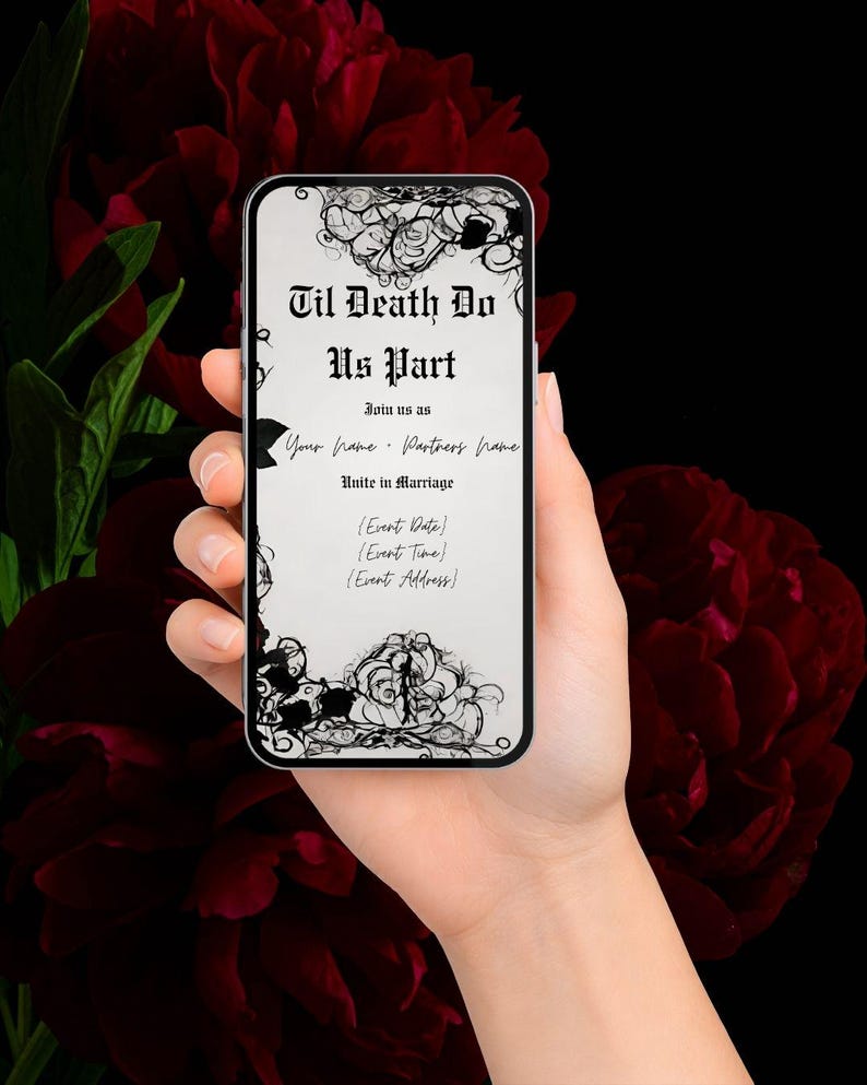 Gothic Red Rose Wedding Suite | Invitation Bundle | Dark Romantic Canva Templates | Editable Wedding Set, Goth Inspiration image 5