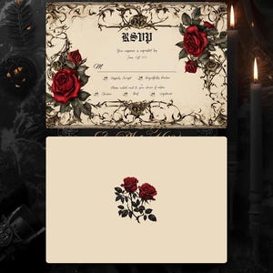 Gothic Vintage Red Rose Wedding Suite | Floral Rose Invitation Bundle | Dark Romantic Canva Templates | Editable Wedding Set image 8