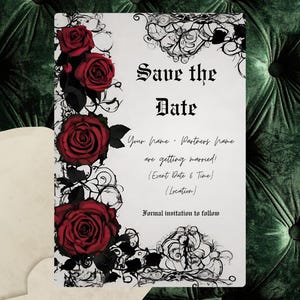 Gothic Red Rose Wedding Suite | Invitation Bundle | Dark Romantic Canva Templates | Editable Wedding Set, Goth Inspiration image 4