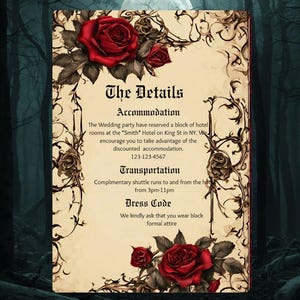 Gothic Vintage Red Rose Wedding Suite | Floral Rose Invitation Bundle | Dark Romantic Canva Templates | Editable Wedding Set image 7