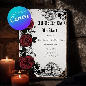 Gothic Red Rose Wedding Suite | Invitation Bundle | Dark Romantic Canva Templates | Editable Wedding Set, Goth Inspiration image 2