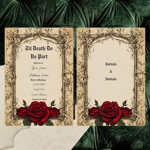 Gothic Vintage Red Rose Wedding Suite | Floral Rose Invitation Bundle | Dark Romantic Canva Templates | Editable Wedding Set image 3