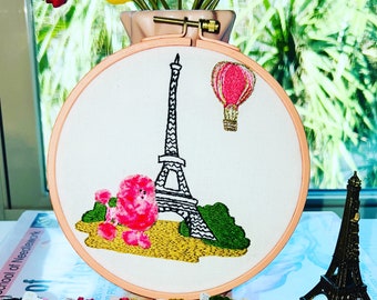 Poodle In Paris Embroidery Pattern Intermediate Printable