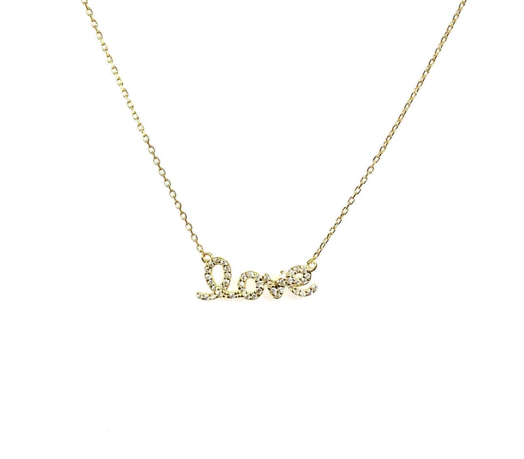 Diamond Script Love Necklace 16k Gold or Silver Options Etsy