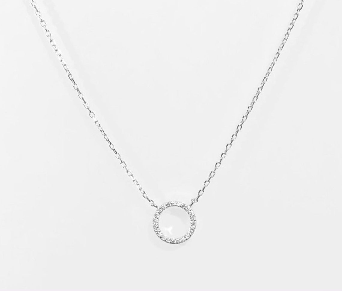 Diamond Open Circle Necklace 16k gold or silver options | Etsy