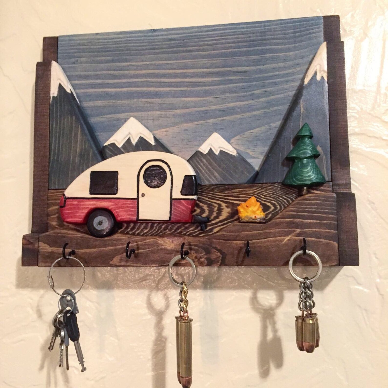 3D wood Camper key caddy mountain key holder outdoors Etsy