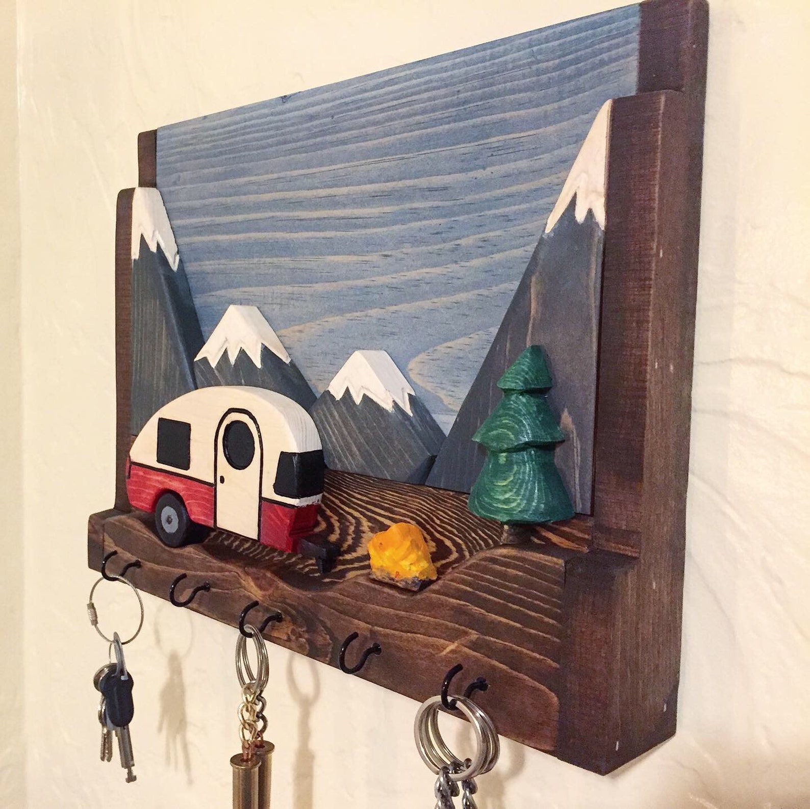 3D wood Camper key caddy mountain key holder outdoors Etsy