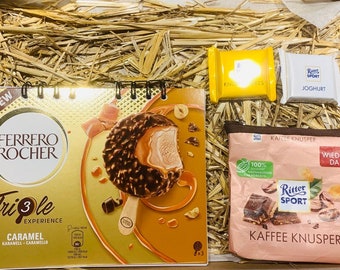 Einzigartiges handgefertigtes Notizbuch und Beutel-Set aus Upcycling Ferrero Rocher und Ritter Sport Verpackungen