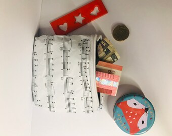 Bolsa pequena de livro de música reciclado - Bolsa de moedas - Presente para músicos - Saco de desperdício zero Pentagrama - Bolsa ecológica