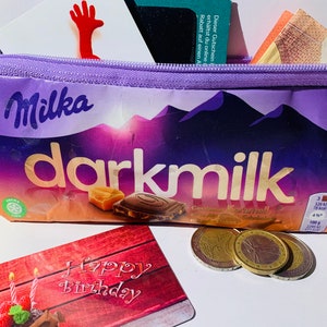 Geldbörse aus recycelter CHOCOLATE MILKA Tasche Handgemachtes umweltfreundliches Geschenk Stifteetui oder Kosmetiktasche Bild 1