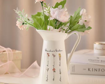 Jarrón de cerámica con flores de nacimiento personalizadas: recuerdo familiar personalizado