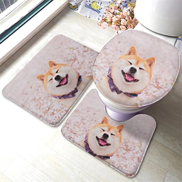 Custom Photo Bath Rug Set, 3 Piece Personalized Non Slip Bath Mat, Toilet Seat Cover, Contour Rug, Custom Bath Decor