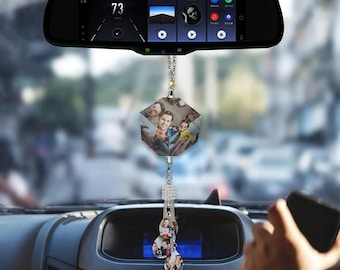 Colgante de cristal personalizado para coche con foto: Colgante de recuerdo para el espejo retrovisor con varias fotos