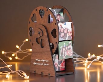 Álbum de fotos personalizado con forma de noria de madera, expositor giratorio para recuerdos, regalo personalizado.