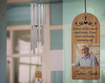 Personalized photo Wooden Memorial Wind Chime Sympathy In Memory of Wind Chime Remembrance ,Bereavement Gifts