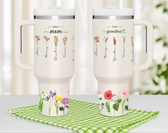 Vaso personalizado con diseño de flor de mes de nacimiento: 40 oz de acero inoxidable, regalo para mamá