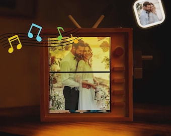 Marco para fotolibros de gran tamaño personalizado con manivela y luz, máquina de animación de televisión vertical con manivela, caja para fotolibros