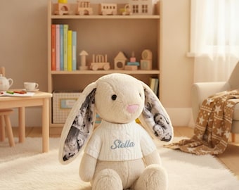 Conejito de peluche personalizado con foto, conejito de peluche personalizado para bebé, recuerdo para recién nacido, regalo para baby shower o primer cumpleaños.