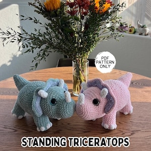 Triceratops Crochet Pattern Standing Dinosaur Pattern Amigurumi Cute Beginner Friendly Dinosaur Stuffed Animal Crochet Triceratops Pattern