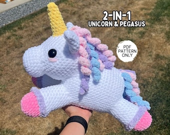 Crochet Unicorn Pattern Pegasus Jumbo Magical Horse Amigurumi PDF Stuffed Animal Plushie Mythical Creature