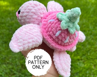 Mini motif tortue aux fraises au crochet à télécharger en PDF pour les débutants, peluche amigurumi pour bébé tortue de mer