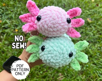 Patron Axolotl au crochet Mini porte-clés Axolotl SANS COUTURE Téléchargement PDF Amigurumi