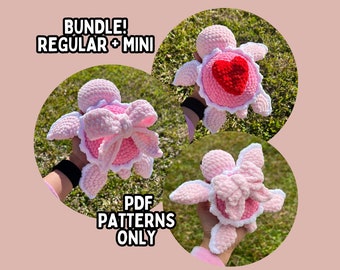 BUNDLE Bow & Heart Turtle Crochet Pattern 2 SIZES Valentines Day Ribbon Download Beginner Friendly Amigurumi PDF Stuffed Animal Coquette