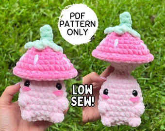 Crochet Strawberry Mushroom Pop Pattern LOW SEW Mini Mushie Fidget PDF Download Amigurumi