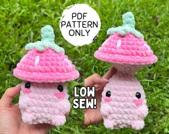 Crochet Strawberry Mushroom Pop Pattern LOW SEW Mini Mushie Fidget PDF Download Amigurumi