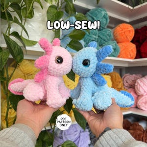 Crochet Sitting Axolotl Pattern Low Sew Mini Axolotl Amigurumi Stuffed Animal