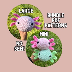 Bundle Axolotl Crochet Patterns NO SEW Beginner Friendly Amigurumi PDF Download Stuff Animal Mini Jumbo