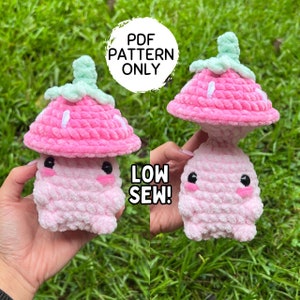 Crochet Strawberry Mushroom Pop Pattern LOW SEW Mini Mushie Fidget PDF Download Amigurumi