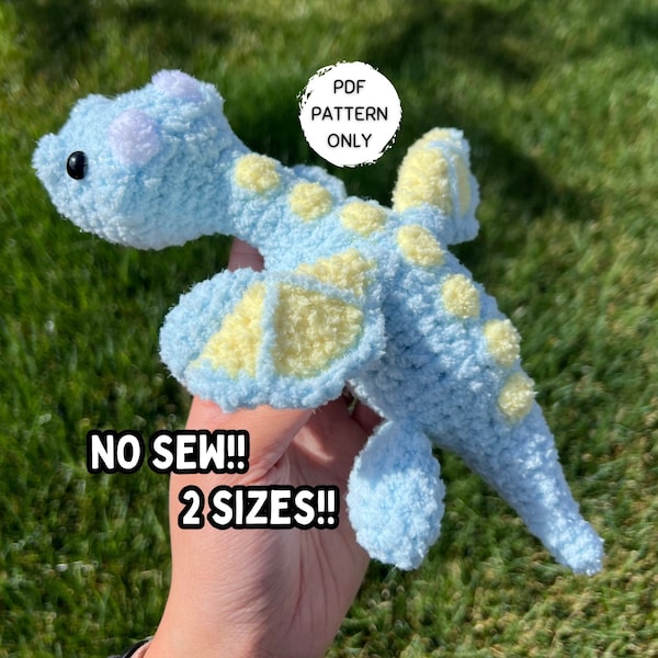 Patrón de dragón de crochet sin costuras, descarga PDF de amigurumi de peluche de dragón