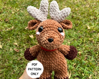 Reindeer Crochet Pattern Beginner Friendly Amigurumi Deer Christmas Stuffed Animal PDF Download