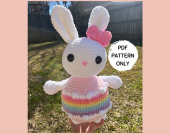 Crochet Cake Bunny Pattern with Bow Beginner Friendly Amigurumi Rabbit Birthday Bunny Stuffed Animal PDF Download Beginner Friendly