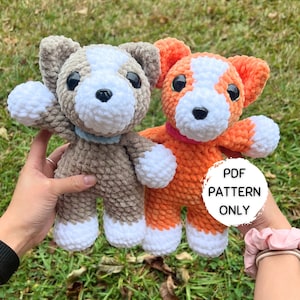 Dog Crochet Pattern LOW SEW Beginner Friendly Amigurumi Puppy Corgi Stuffed Animal PDF Download