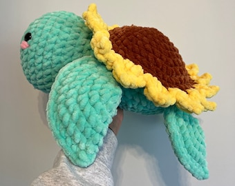 PREORDER Jumbo Sunflower Turtle Crochet Plushie Amigurumi Stuffed Animal Customizable - June 12th