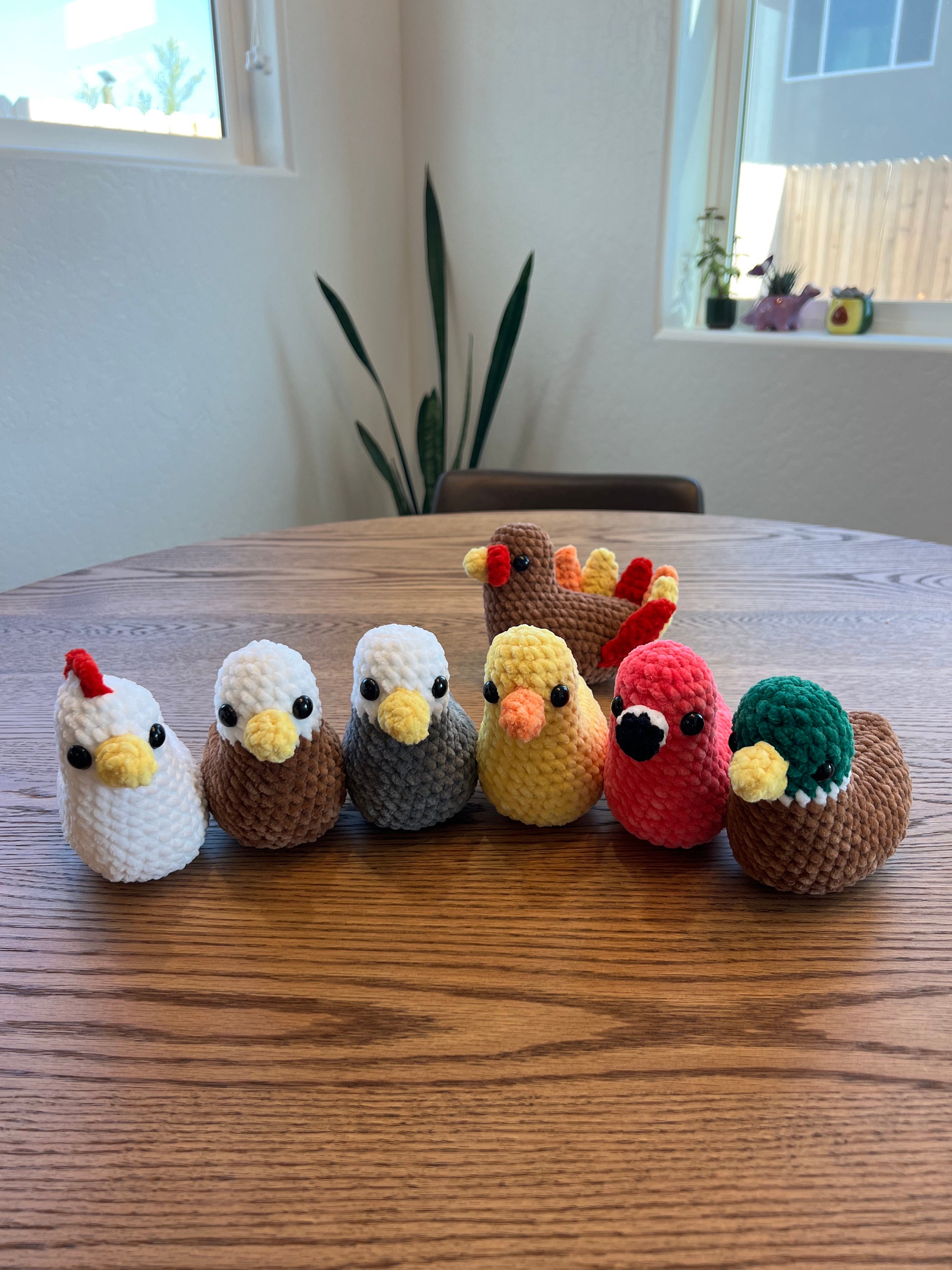 7-in-1 かぎ針編みの鳥のパターン LOW SEW 座っている鳥 マガモ 鶏