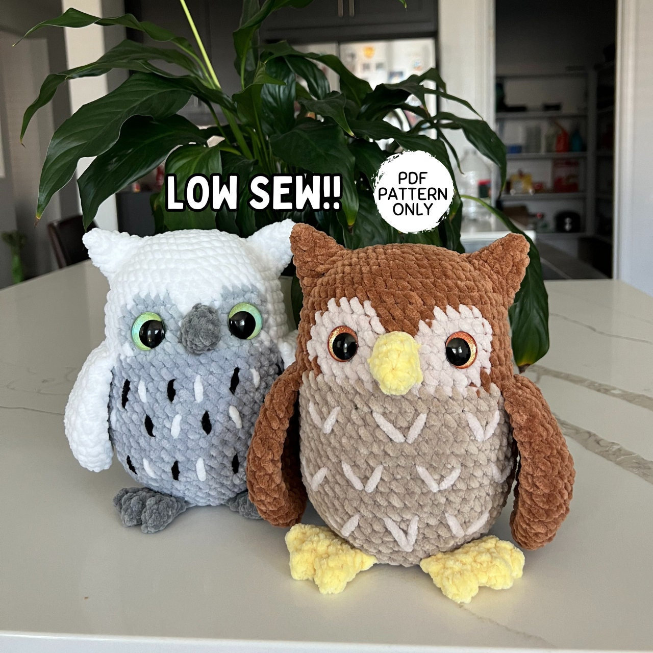 Crochet Owl Pattern LOW SEW Owls Bird Stuffed Animal Amigurumi PDF Download Cute Beginner Friendly