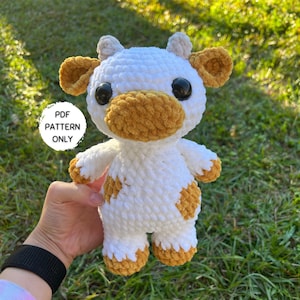 Cow Crochet Pattern Beginner Friendly Amigurumi Strawberry Stuffed Animal PDF Download Flower Crown Farm Animal